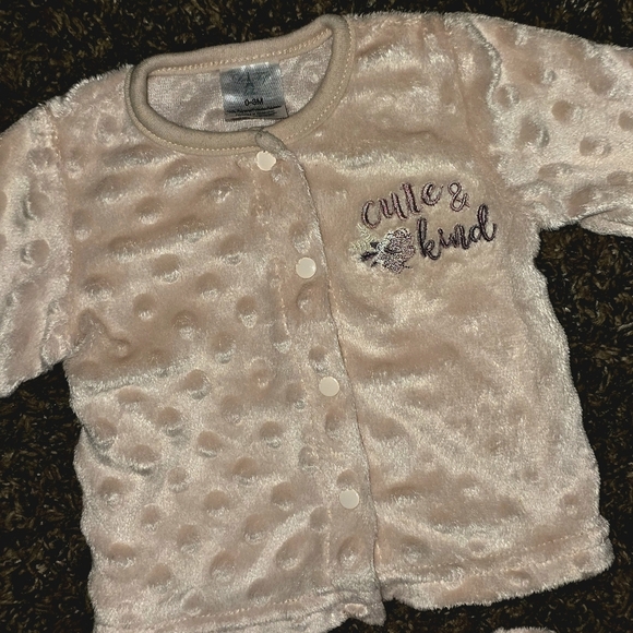 Bebe Le Top Pink Minky Dot "Cute & Kind" Baby Set – 0-3M Jacket & Pants - Picture 2 of 4